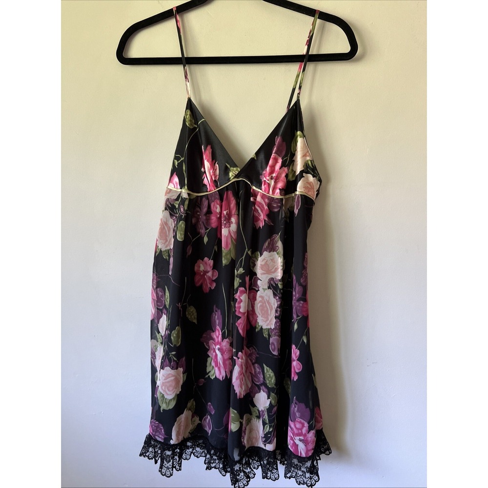 Oscar De La Renta Pink Label Black Floral Slip Semi-sheer Lace 90s Y2K
